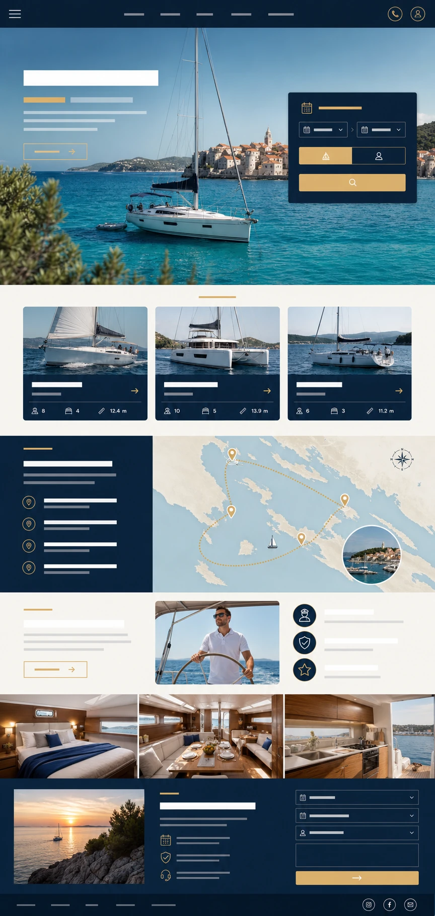 Koncept web stranice za jedrilice i najam sa skiperom
